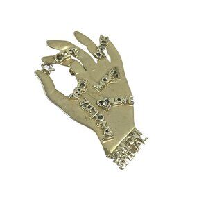Alan Palm Reading Vintage Gold Tone Hand Brooch With Rhinestone Accents Love Rin